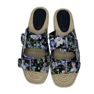 Rebecca Minkoff Jodi Black floral print espadrilles flat buckle sandal women 10